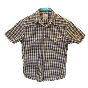 Lucky Brand Sportswear Mens Medium Blue Tan Plaid Distinctive Western